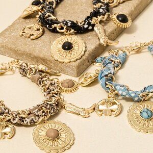 New Western Boho Cowgirl Bandana Gold Dipped Concho Boot Stone Charm Bracelets
